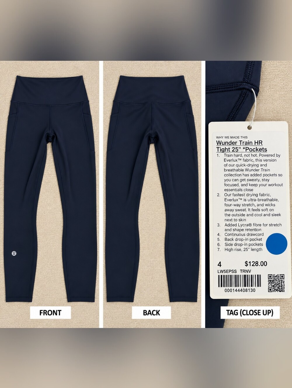 Lululemon Wunder Train High-Rise Tight 25" Pockets True Navy Size 4 NWT